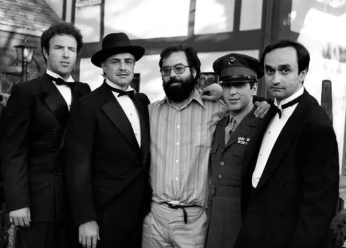 (From left to right - James Caan, Marlon Brando, F.F. Coppola, Al Pacino, and John Cazale)
